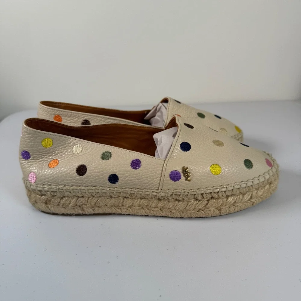 Kurt Geiger London Morella Polka Dot Leather Espadrille Flats Size 8.5 Slip On